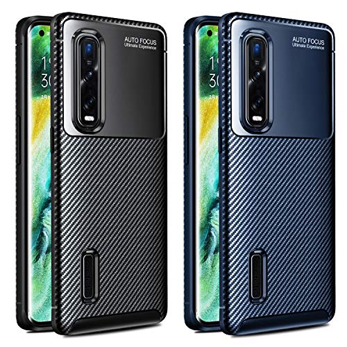 ivoler 2 Unidades Funda para OPPO Find X2 Pro, [Fibra de Carbono] Carcasa Ligera Silicona Suave TPU Gel Bumper Caso Case Cover con Shock- Absorción (Negro+Azul)