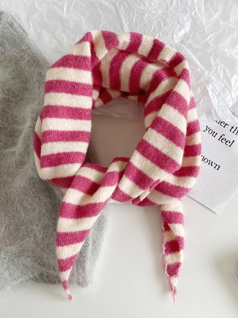 Knitted Triangle Scarf for Women Y2k Stripe Head Scarf Aesthetic Accessories Cottagecore Streetwear Triangle Shawl - Image 3
