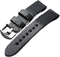 HYOPBSCN WCC00816 Handmade Pearl Fish Leather Strap 20 22 24MM Black Vintage Men Watch Bracelet Wear-Resistant High-Grade