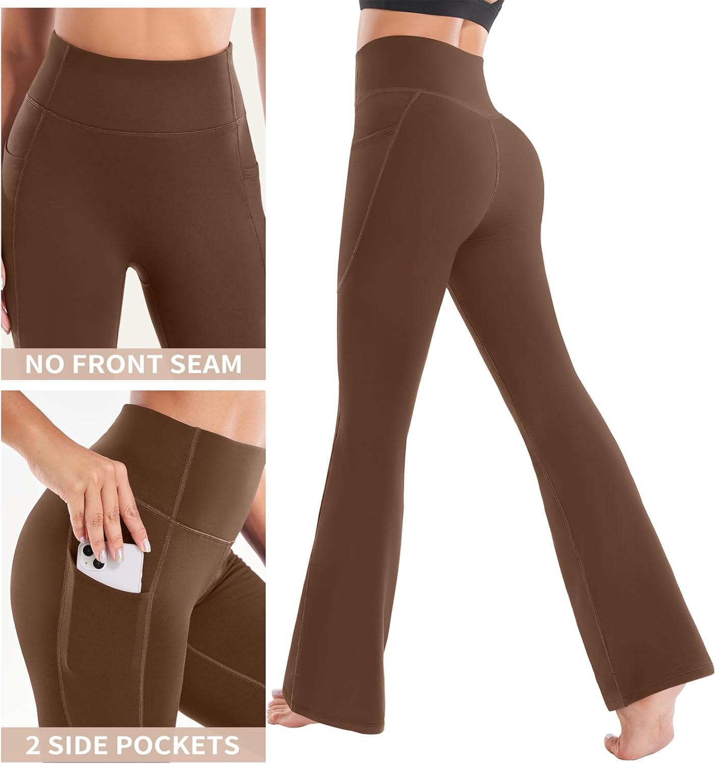 Ewedoos Fleece Lined Pants Women Thermal Yoga Pants with Pockets High Waist Warm Pants Winter Flare Leggings for Women - Image 2