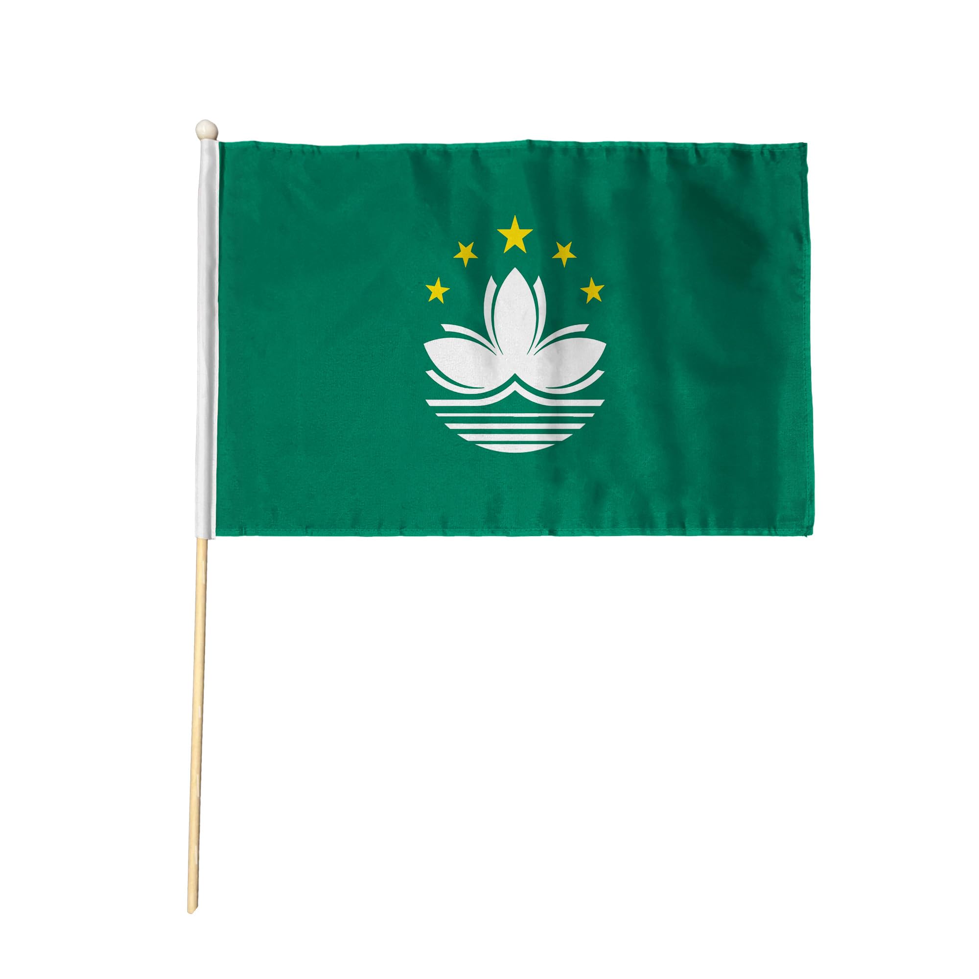 Flagtex Macau Pack of 2 Hand Waving Flag (9x6 Inch) - Premium Wooden Stick Hand Flag 9x6 Inch Natural Wood Pole Macau SAR Flag Events Parades Celebrations Cultural Festivals