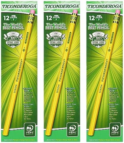 Ticonderoga Woodcase Pencil, F #2.5, Yellow Barrel, 12 per pack [Set of 3] image 3