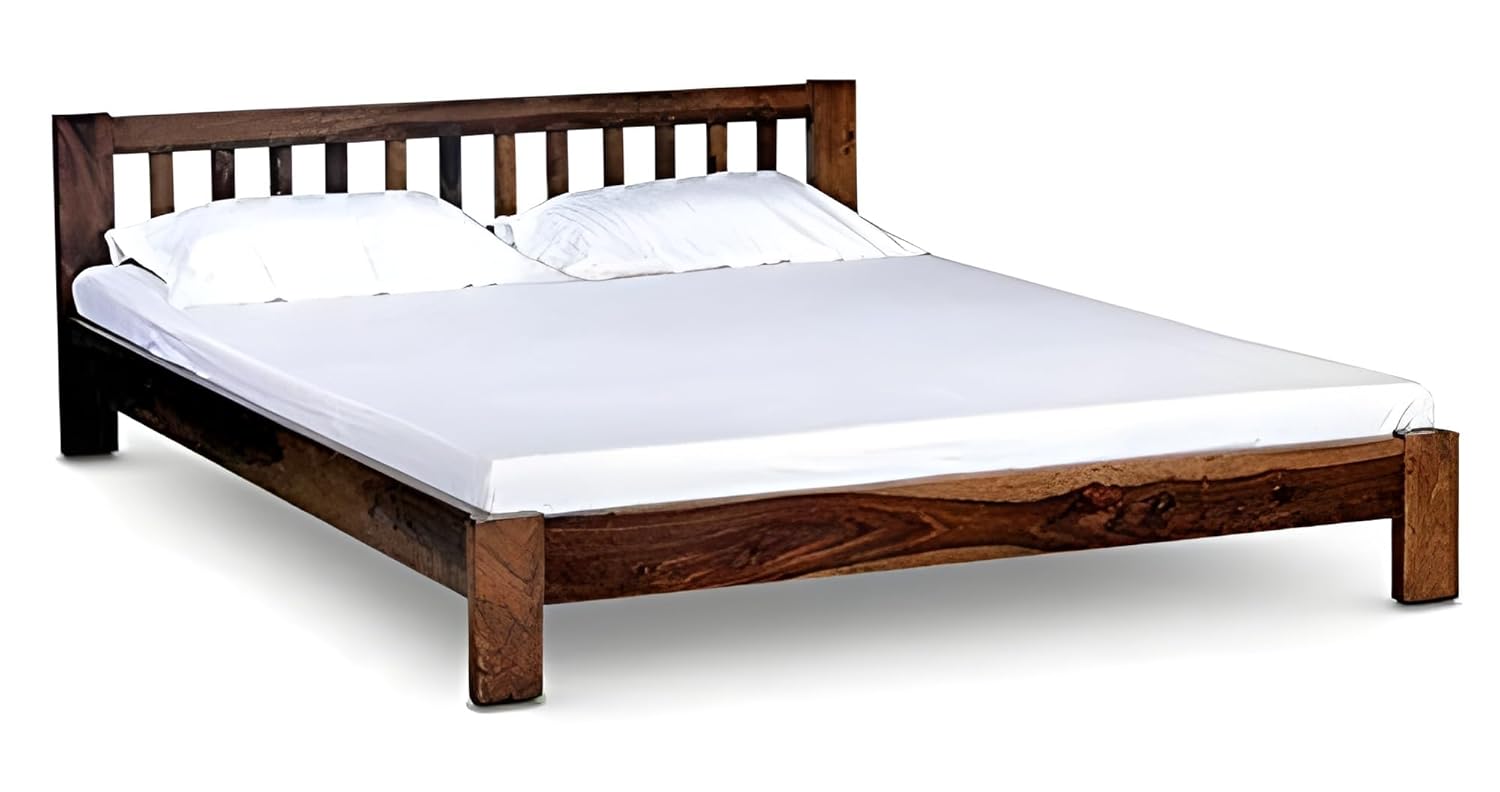 HARSHITA FURNITURES Sheesham Wood Queen Size Bed Without Storage Low