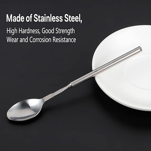 Miniatura 3 de Cuchara extensible de acero inoxidable, cucharada de cocina de 24.4 pulgadas de largo para revolver, recoger y servir, cuchara agitadora plateada