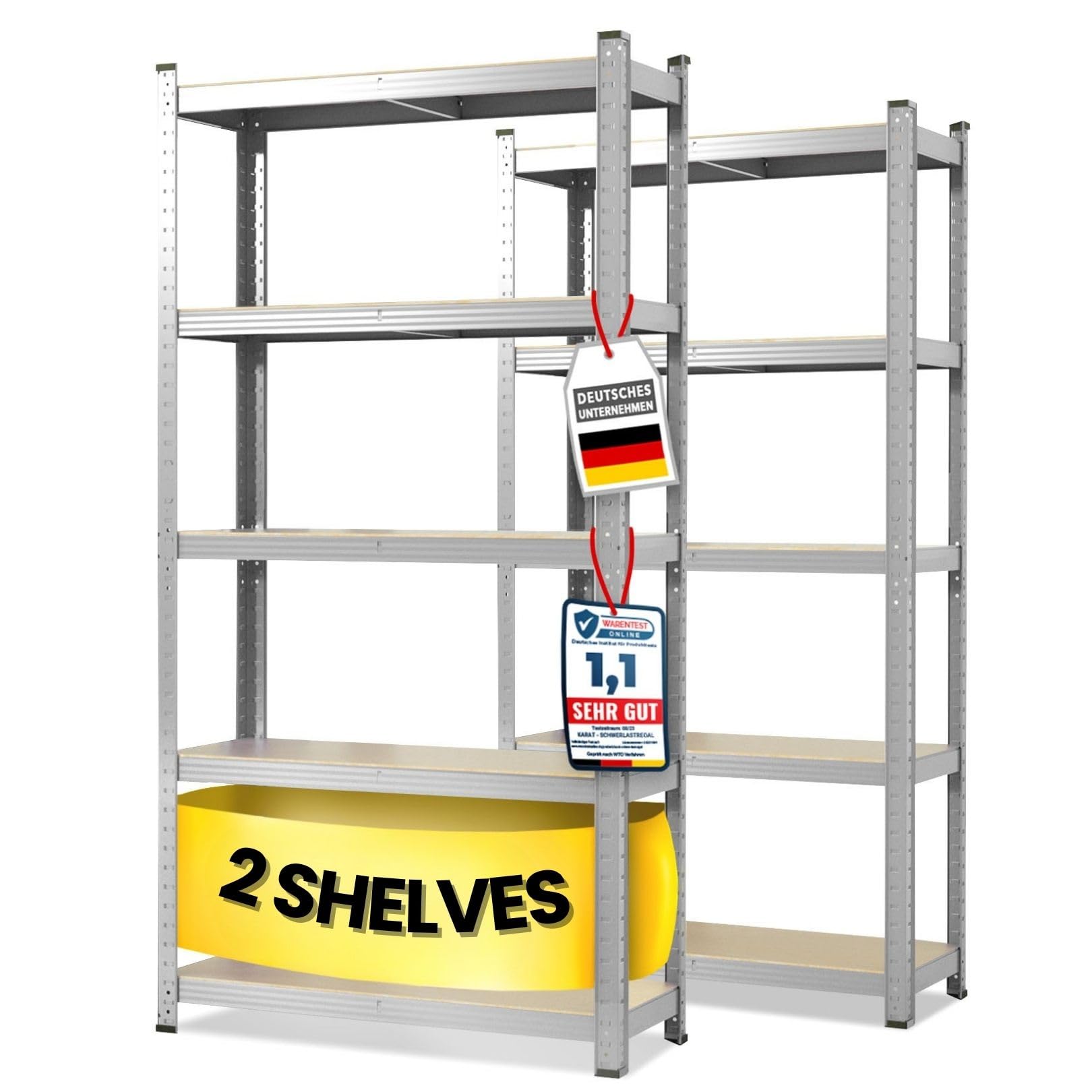 Floordirekt Galvanised Heavy-Duty Shelving Unit, Set Of 2, 200 X 100 X 50 Cm, Boltless, Basement, Storage, Workshop, Workbench - 5 Adjustable Shelves (Lakota)