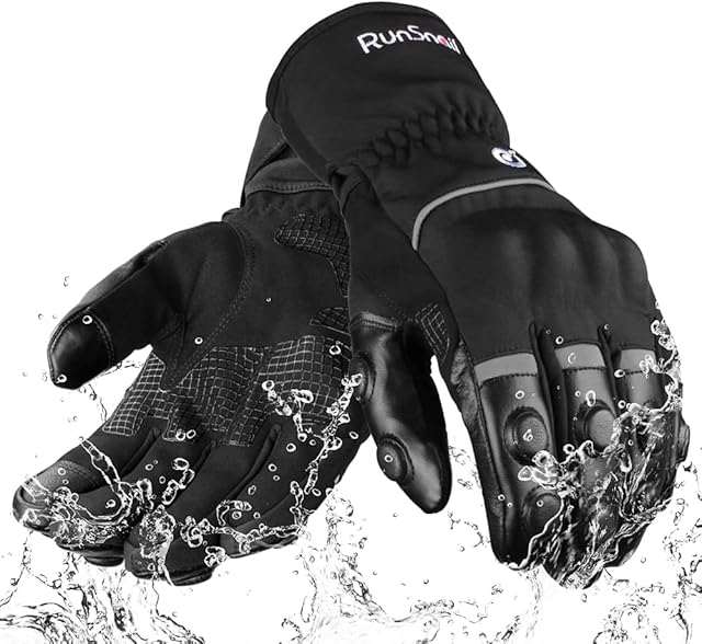RunSnail Motorbike Gloves Waterproof Mens Womens Touchscreen, Windproof Warm Long Cuff Motorcycle Gloves Touchscreen for Scooter, Moped, Moto Cross, Bike, Winter Hiking, Outdoor Sports - XL Black