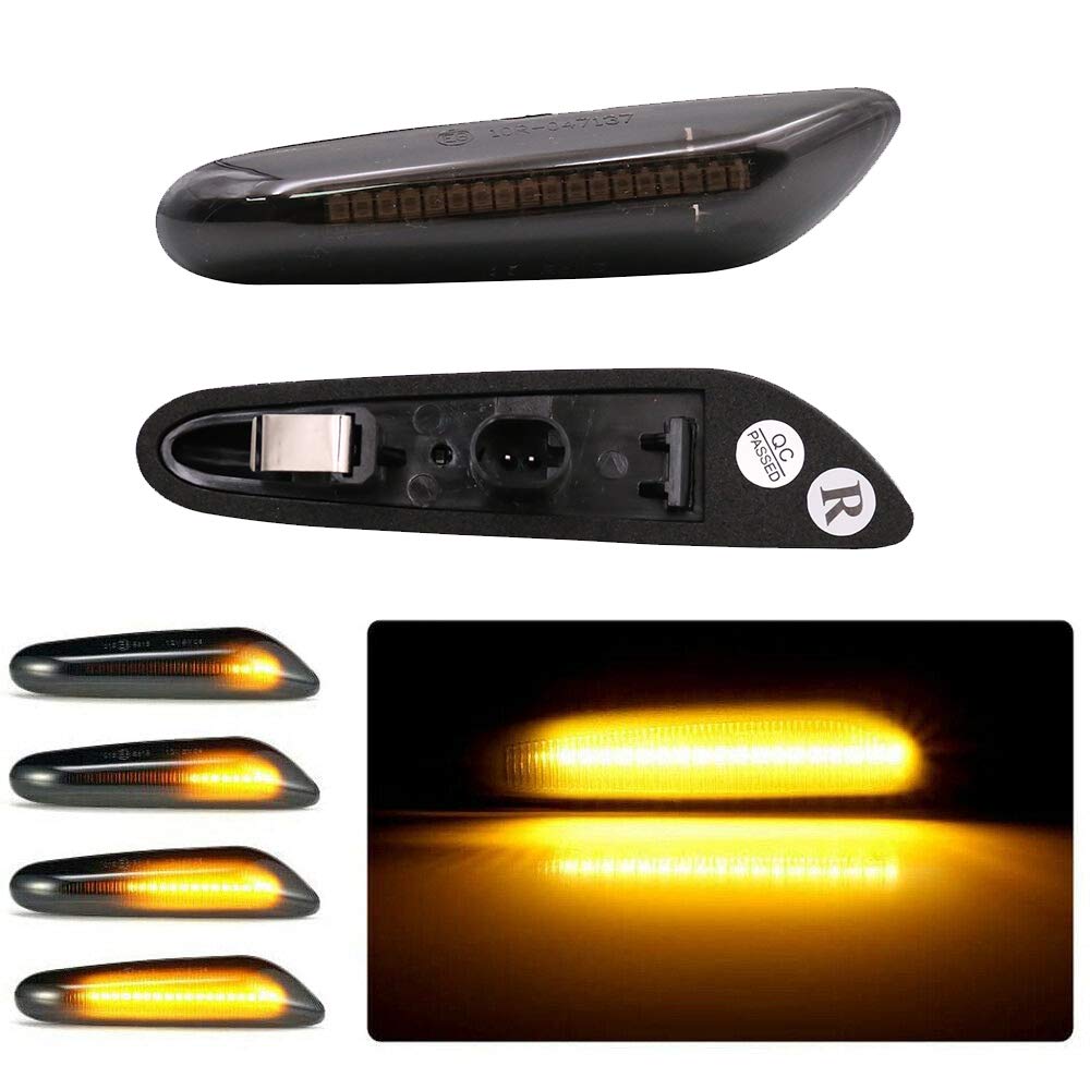 KYYET Amber Dynamic LED Front Fender Sequential Blinker Turn Signal Lamp For E90 E91 E92 E93 E46 E60 E53 X3 E83 X 1 E84 E81 E82 E87 E88 Smoke Lens Side Marker Light