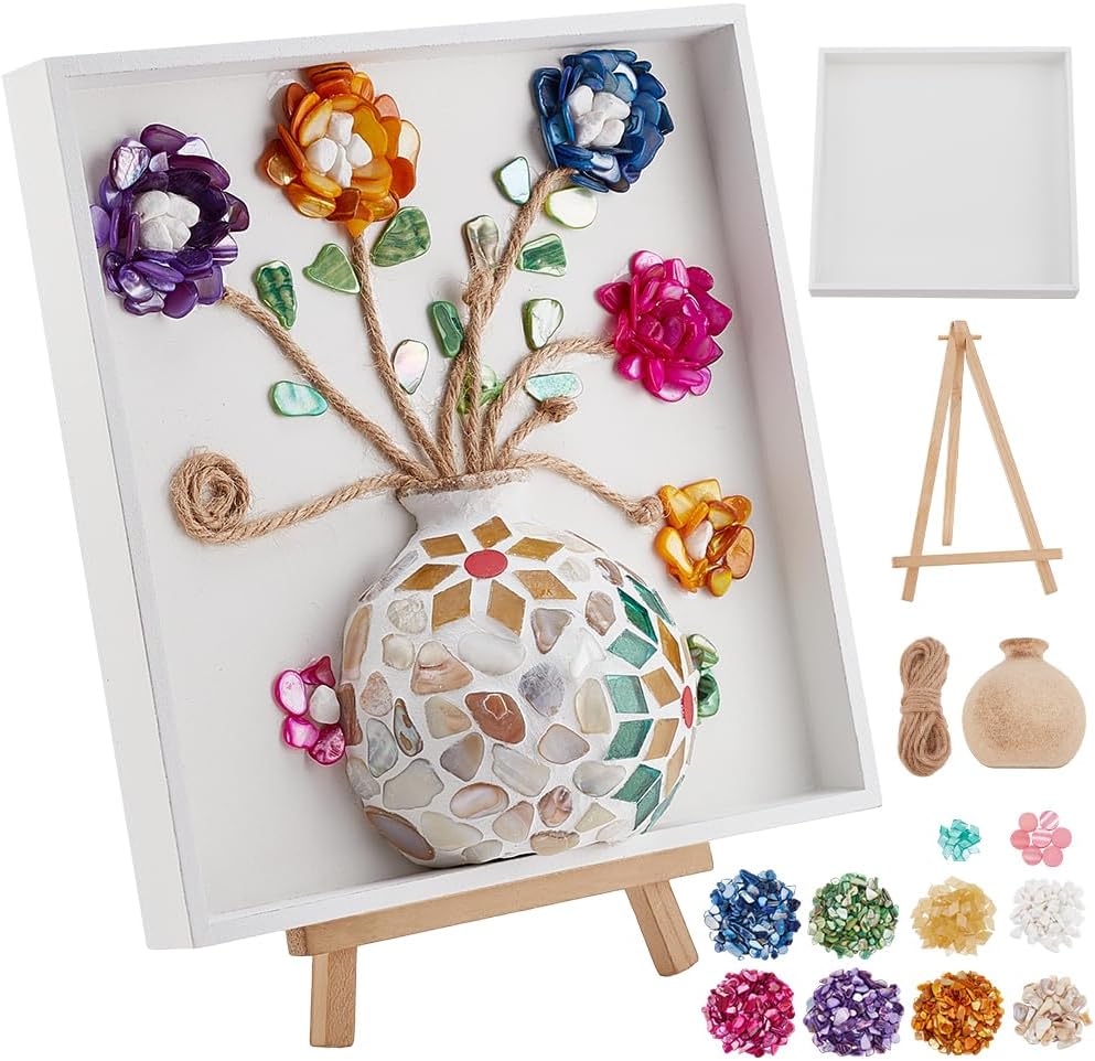 WEBEEDY DIY Mosaic Flower Vase Painting Kit - 3D Arts Crafts for Adults, Table Centerpiece & Room Decor, 7.9x7.9 Inch with Wooden Stand