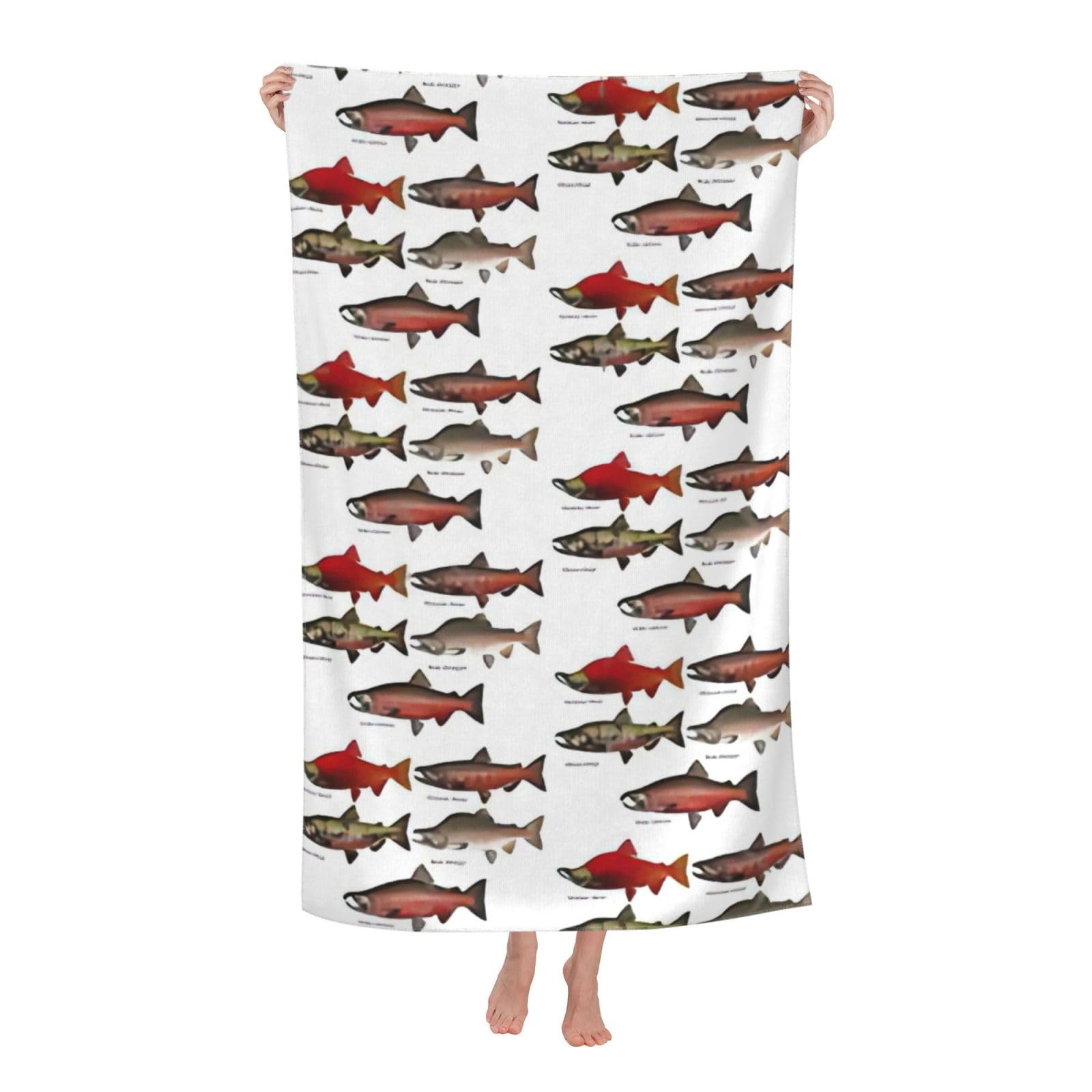 NImongt Salmon Print Oversized Adult Beach Towel For Travel Weekend Getaways Festivals Camping Trips