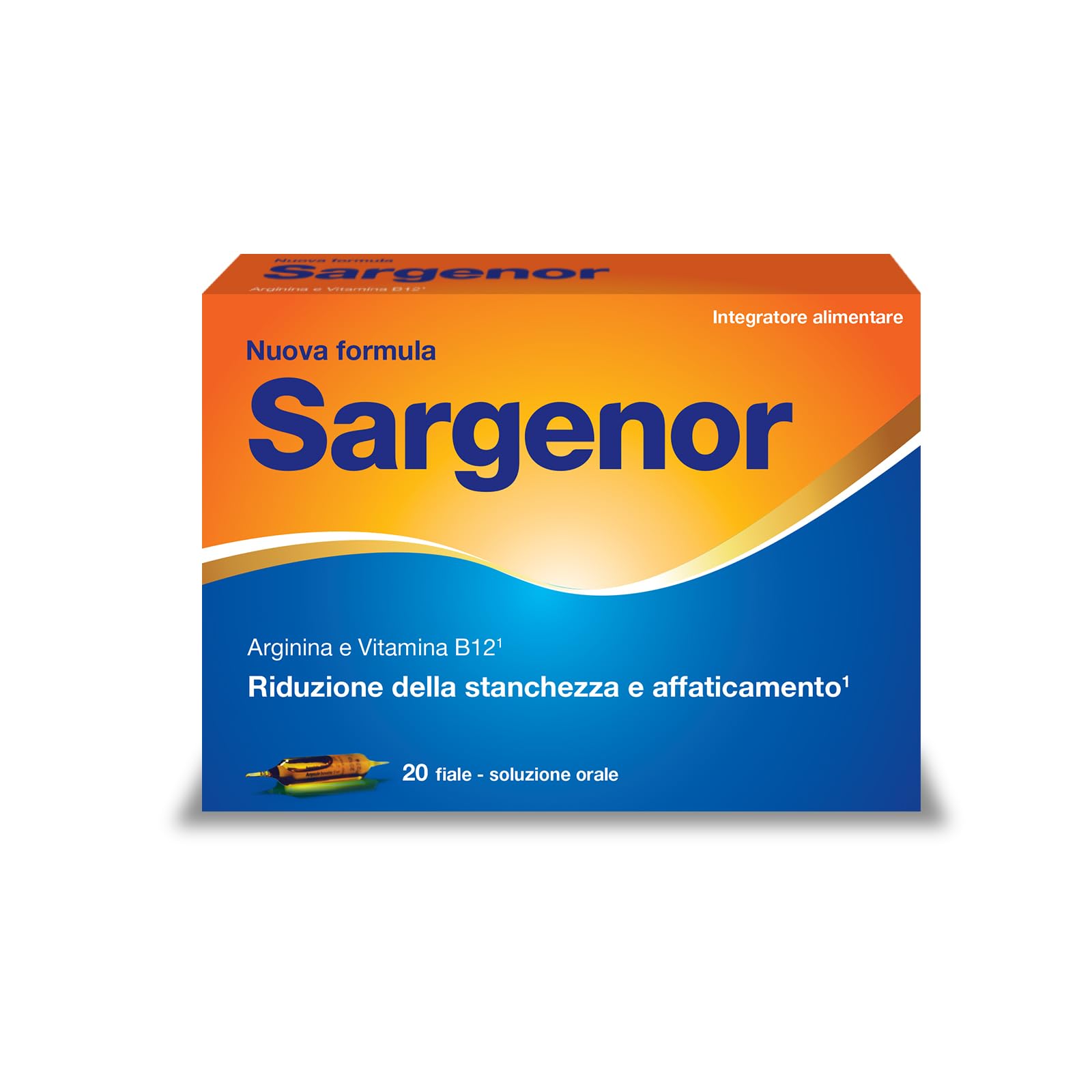 Sargenor, Integratore Alimentare con Arginina e Vitamina B12, Utile in Caso di Stanchezza Fisica e Mentale, Confezione da 20 Fiale