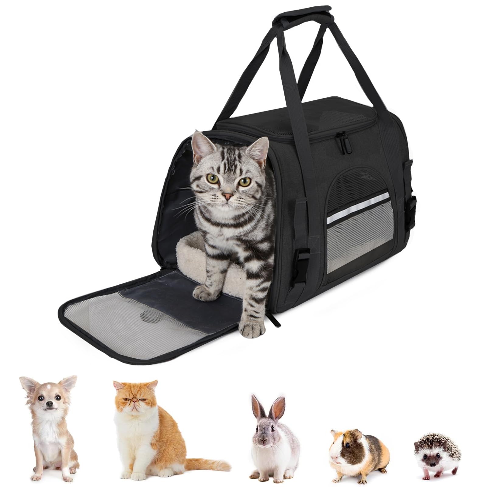 INGUNAR Portable Cat Carrier Bag, Airline Approved Pet Travel Carrier, Small Pet Cages, Soft-Sided Collapsible Travel Pet Carrier for Cats or Dogs or Rabbit Medium Small Pets Within 7kg