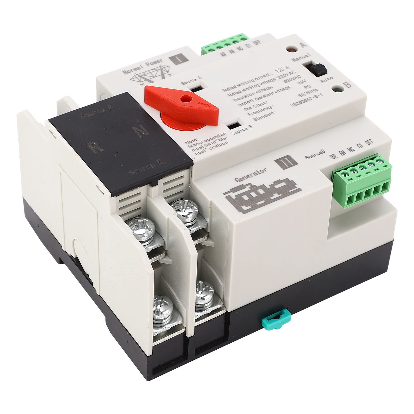 FTVOGUE Interruptor de Transferencia Automática de Doble Potencia de 110V, Interruptor de de Generador 2P de 100 Amperios, Interruptor ATS de Control WiFi (125A)