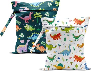 YDSW 2 Pcs Wet Dry Bag Set, Waterproof Nappy Bag with Shoulder Strap, Portable Organiser, Reusable Swim Diaper Pouch 100% Polyester with Base