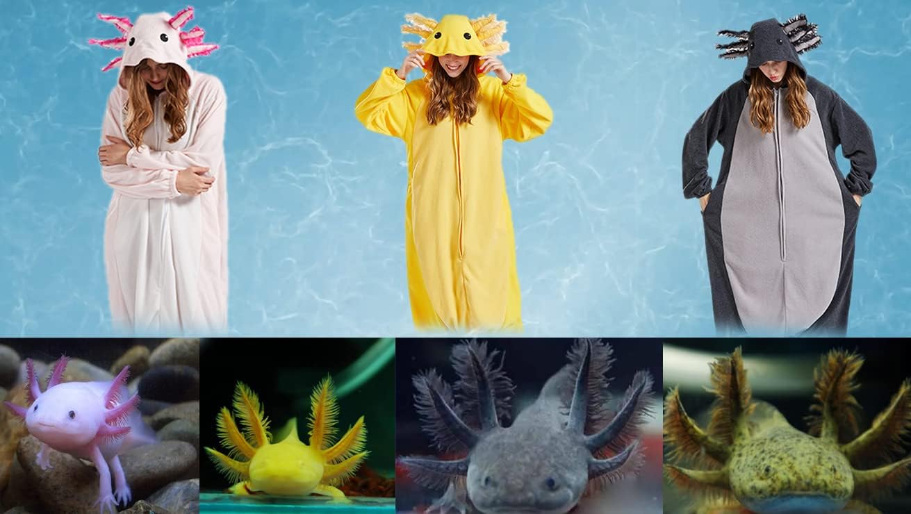 DELEY Unisex Axolotl Costume Adult Onesie, One Piece Pajamas, Halloween Cosplay Costumes Homewear Jumpsuit,Animal Onesie