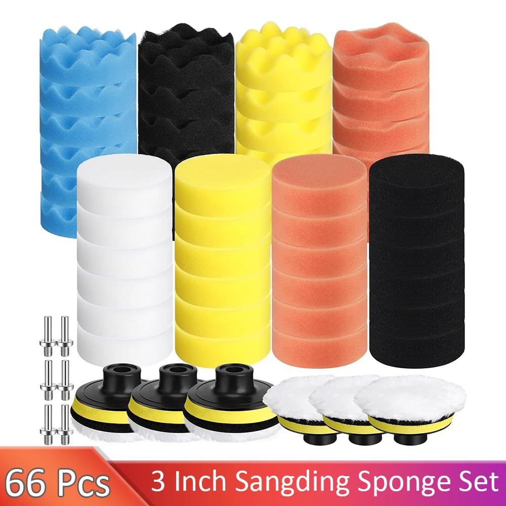 Kit De Almohadillas De Pulido Para Coche, Kit De Almohadillas De Pulido De 3 Pulgadas, Almohadillas De Pulido Y Pulido, Almohadillas De Cera Para Coche, 66 Uds.