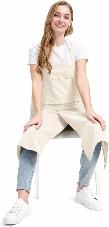 Molaxhome Split Apron with Pockets,Unisex Pottery Apron with Adjustable Strap for Kitchen Ceramics