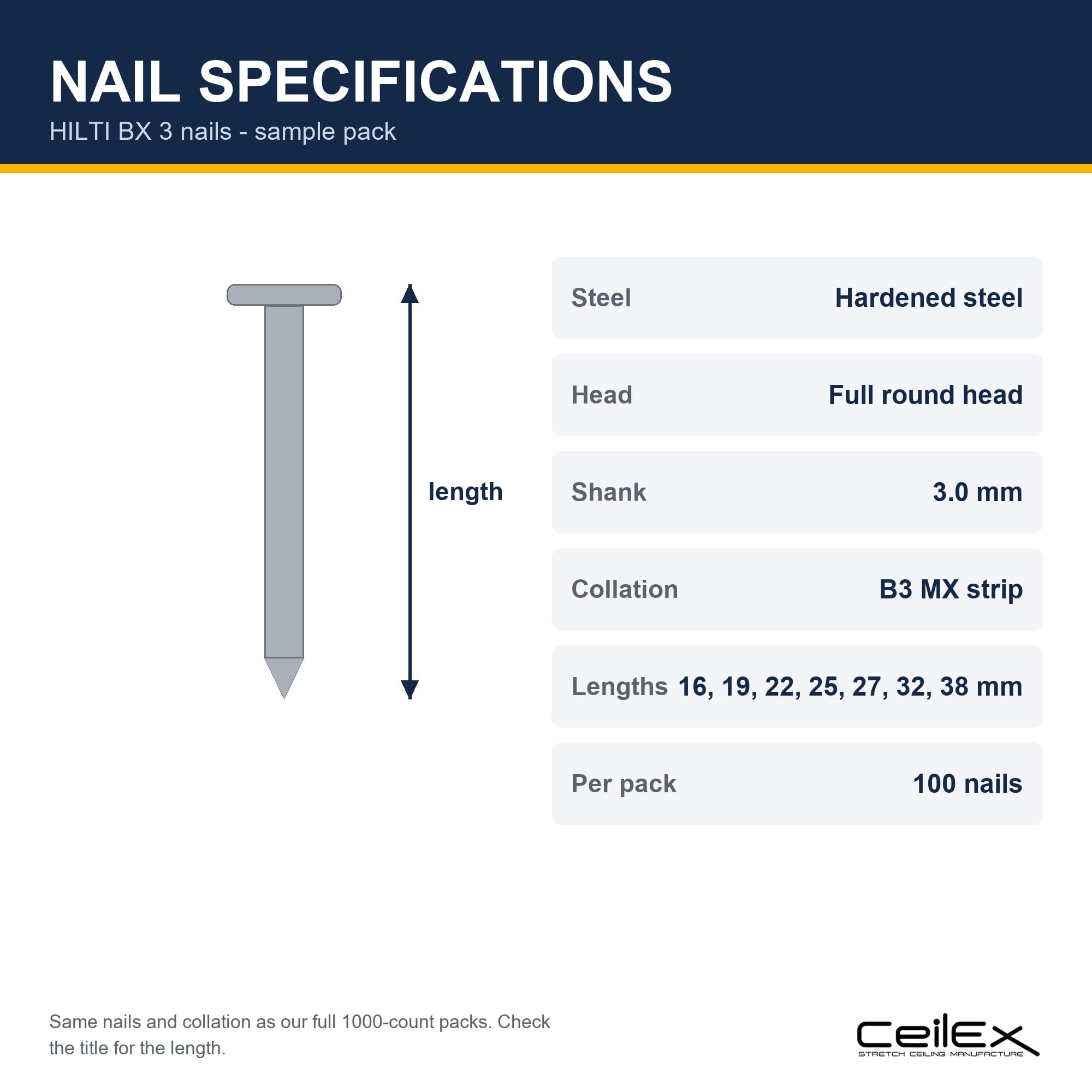 Hilti Concrete Nails - 100 Collated 1-1/2 Inch -5 Hilti Concrete Nails - 100 Collated 1-1/2 Inch -5