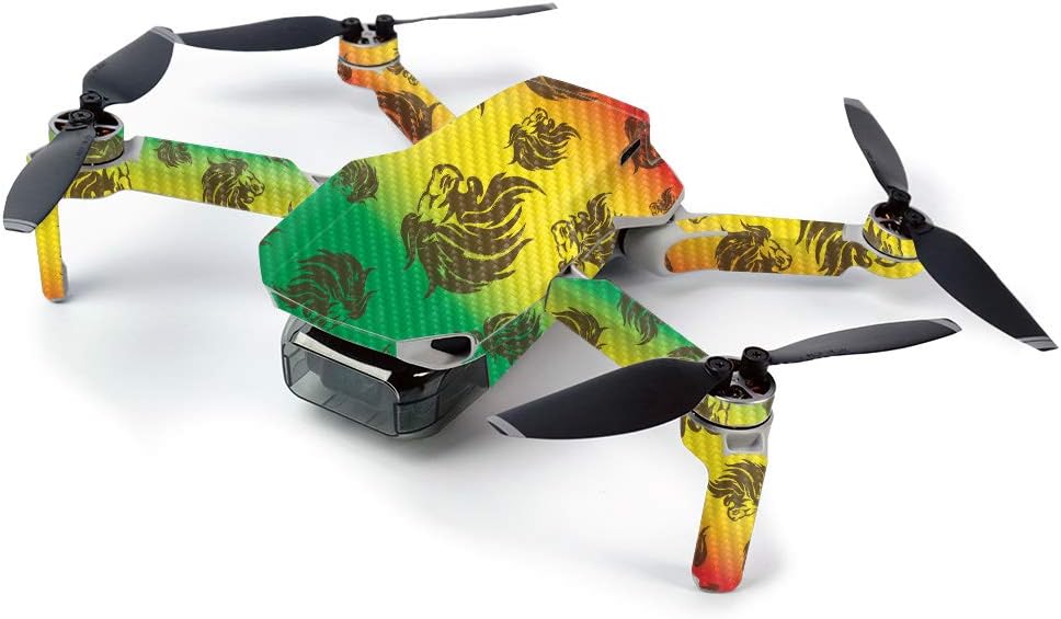 MightySkins Carbon Fiber Skin for DJI Mavic Mini Portable Drone Quadcopter Carbon Fiber Skin - Rasta Lion | Protective, Durable Textured Carbon Fiber Finish | Easy to Apply, Remove | Made in The USA