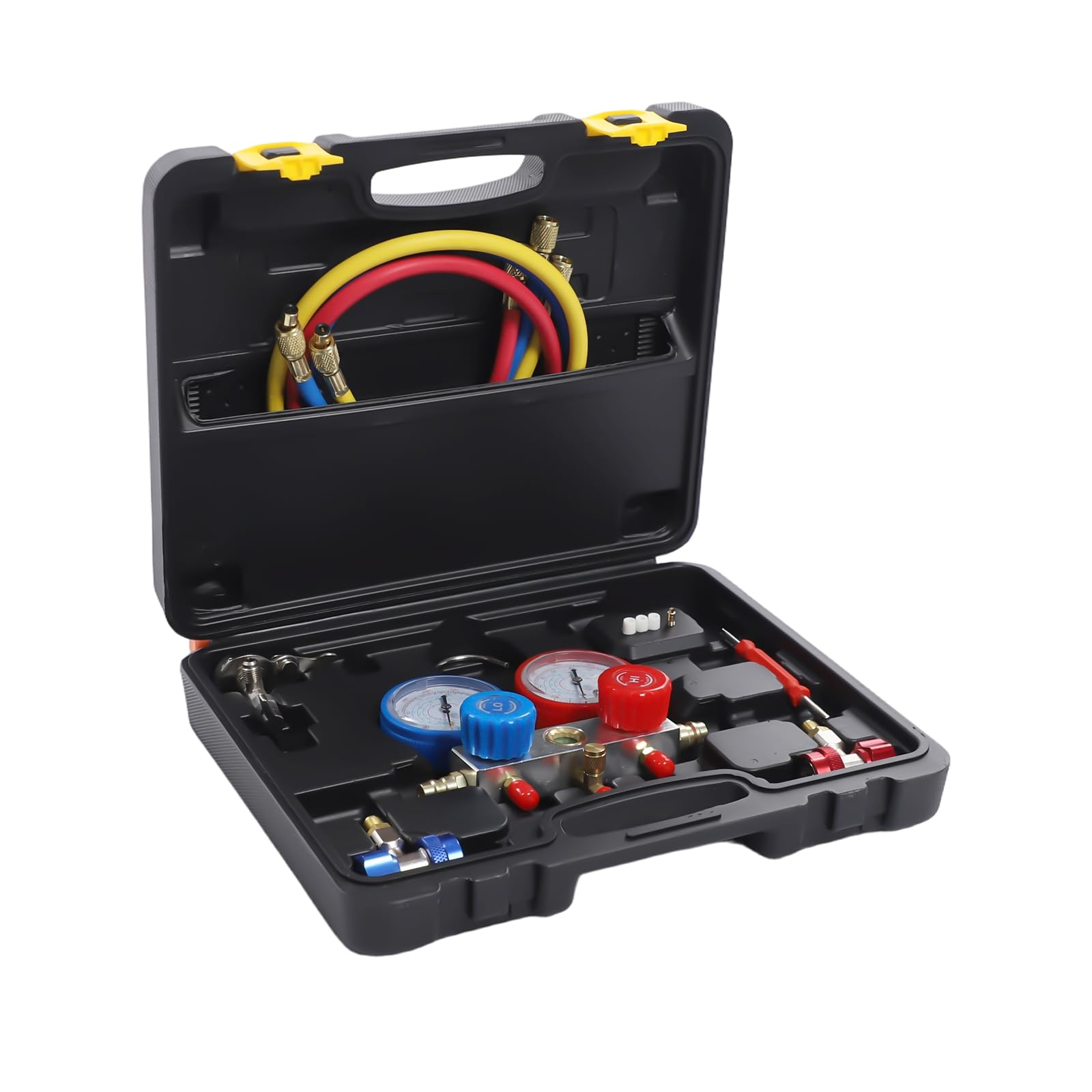 Klimaanlagen Werkzeug Set Auto, AC Manifold Gauge Set, Kfz Klimaservice Set, Klima Wartungsset Auto, Druckprüfer Klimaanlage, Hoch Niederdruck Manometer Reparatur R134a R12 R22 R502 Werkstatt