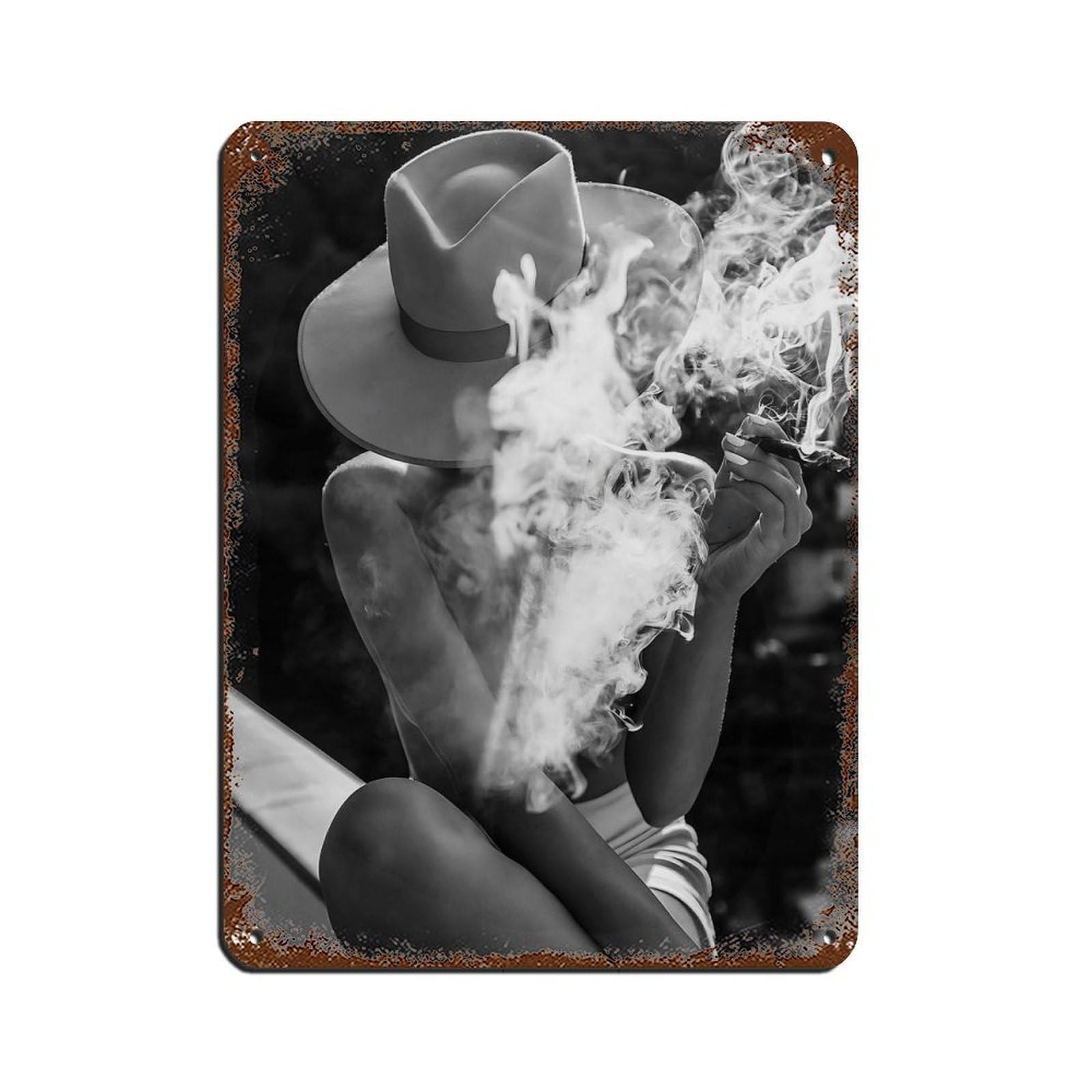 Cowgirl Poster, Woman Smoking Cigar Tin Sign Vintage Metal Pub Club Cafe Bar Home Wall Art Decoration Poster Retro 12x16inch(30x40cm)