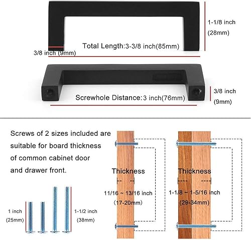 Miniatura 7 de KOOFIZO Mango de barra cuadrada maciza, tirador cromado para muebles, distancia de tornillo de 3 pulgadas2.992in, paquete de 10 para puerta de