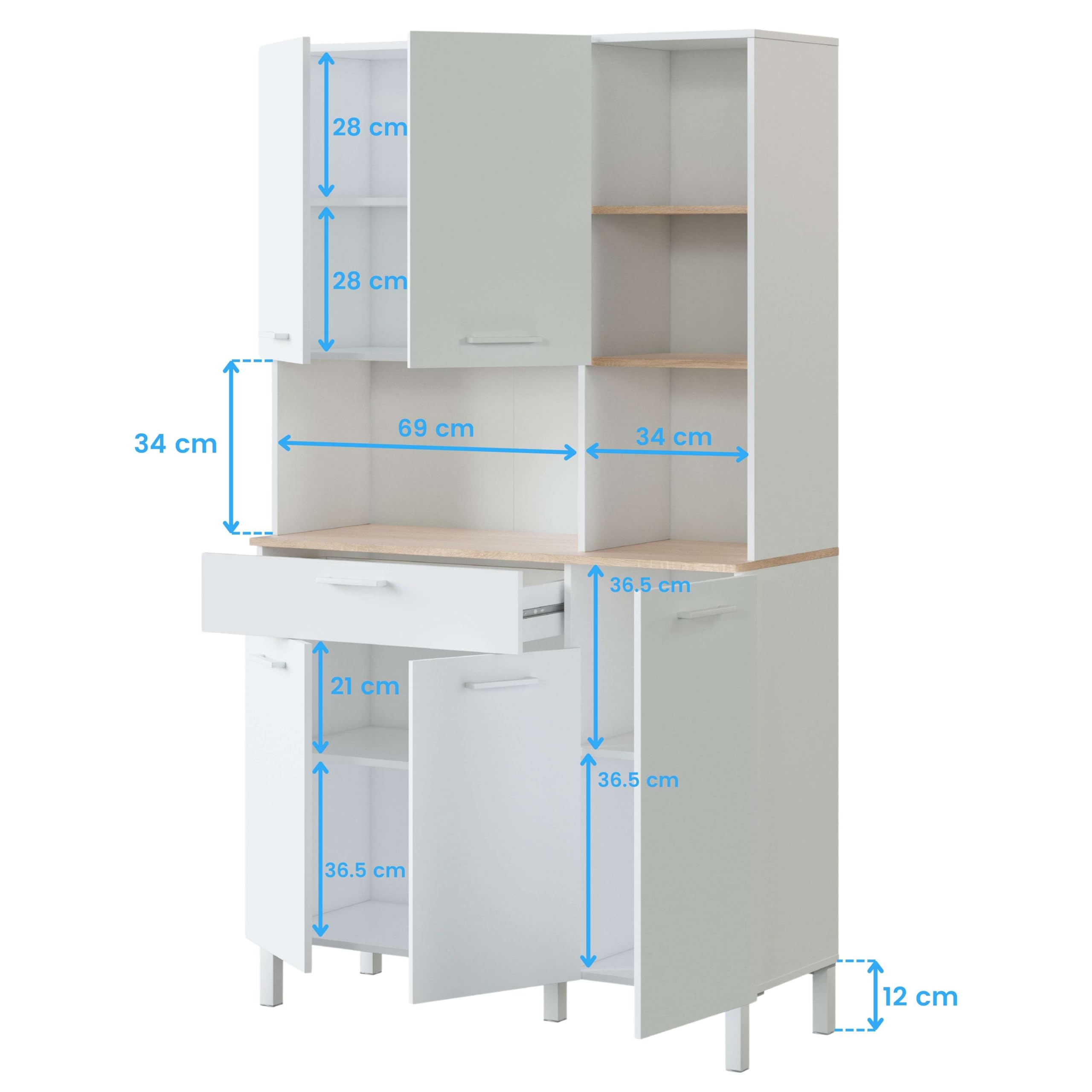 Miroytengo Mueble Auxiliar de Cocina Sweet Estilo Nórdico Color Blanco Artik y Roble Canadian 108x186 cm