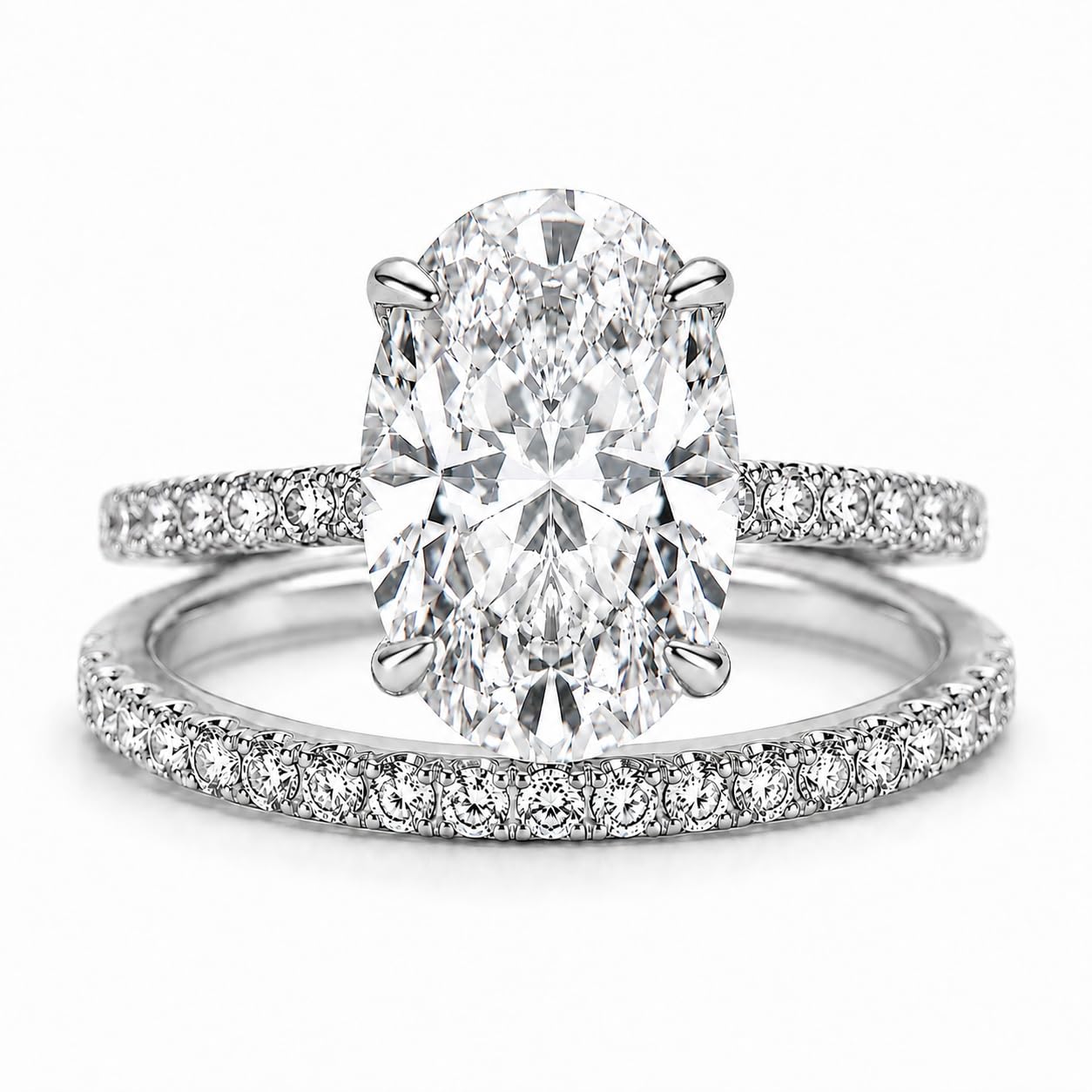 Effinny 3.5ct Elongated Oval Cut Engagement Ring Set