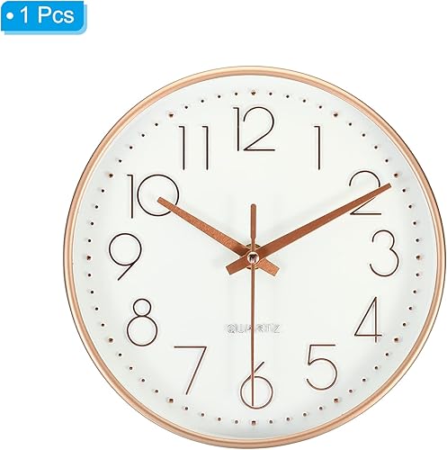 Miniatura 3 de PATIKIL Reloj de pared de 8 pulgadas, funciona con pilas, silencioso, sin tictac, para oficina, dormitorio, decorativo, oro blanco