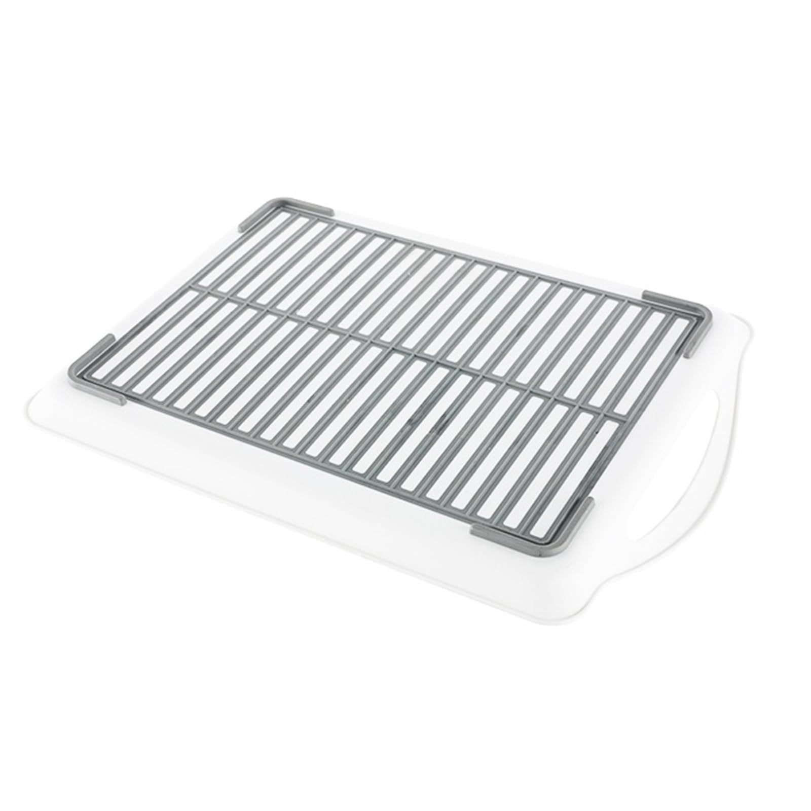 Vassoi da portata con manici, vassoi rettangolari in plastica antiscivolo, per cibo/bevande/tè (bianco, 42 x 29 cm)