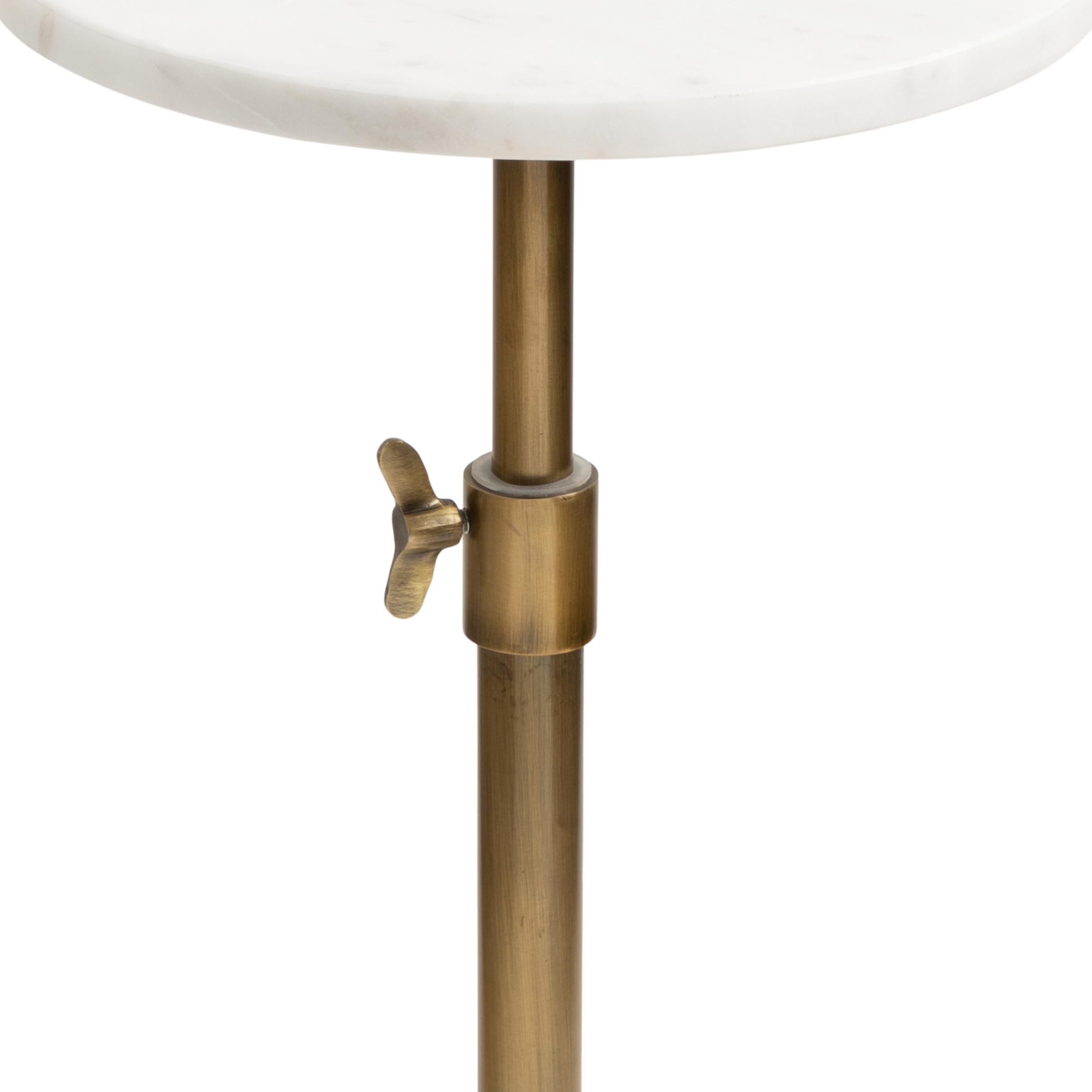 Kate and Laurel Engles Traditional Adjustable-Height Pedestal Drink Table, 10 x 10 x 30, White Marble and Antique Brass, Vintage Round Indoor Metal Plant Stand with Authentic Marble Tabletop