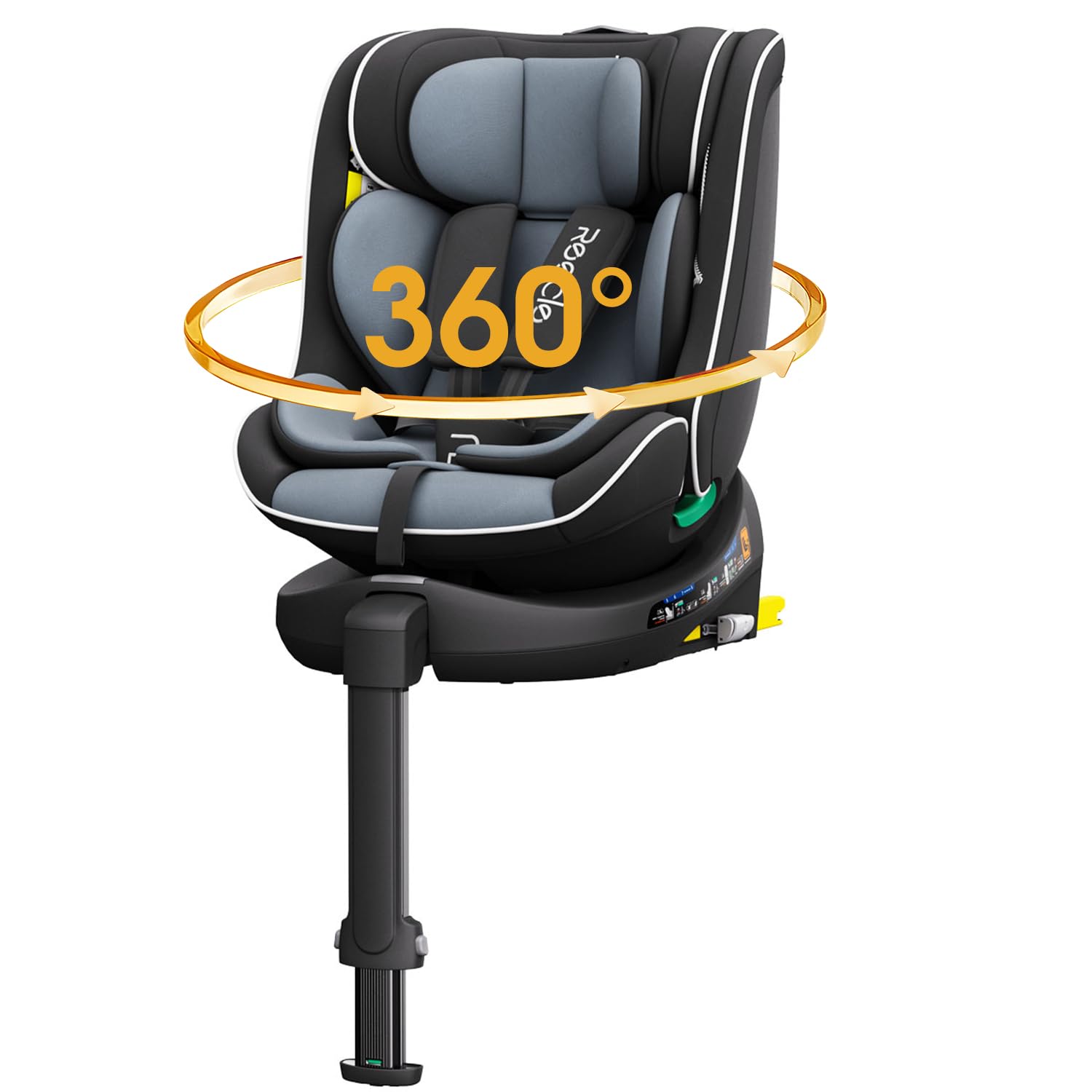 Reecle Kinder-Autositz 360 i-Size, Autositz 360 Grad drehbar, 0-12 Jahre (40-150 cm), Auto Kindersitz mit ISOFIX Stützfuß (Schwarz)