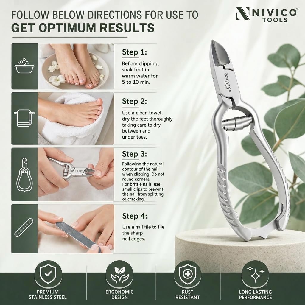 Professional Toenail Cutter – Heavy Duty Podiatry Clippers for Thick & Hard Nails – Surgical Stainless-Steel Trimmer for Seniors, Men & Women – Precision Curved Blade with Ergonomic Grip