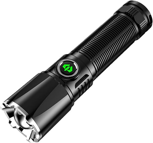 sopatenor Zoomable Potente linterna LED portátil, 100000 lúmenes, súper brillante, impermeable, recargable con 4 modos, mini mano para acampar al