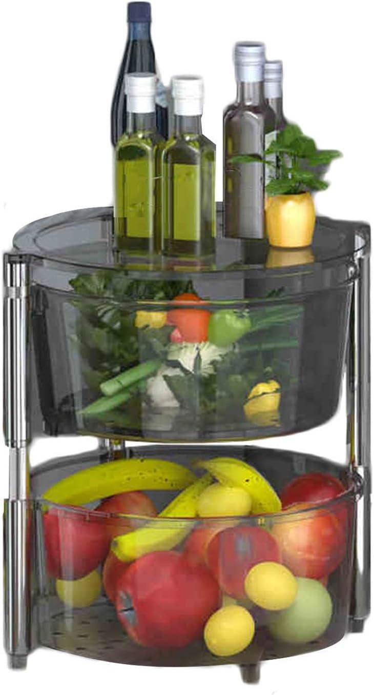Rotating Fruit and Vegetable Shelf,2 Tiers Storage Rotating Basket,PVC+Stainless Steel Tubing Bathroom Shelf,Strong Load-Bearing Capacity(Color 3)