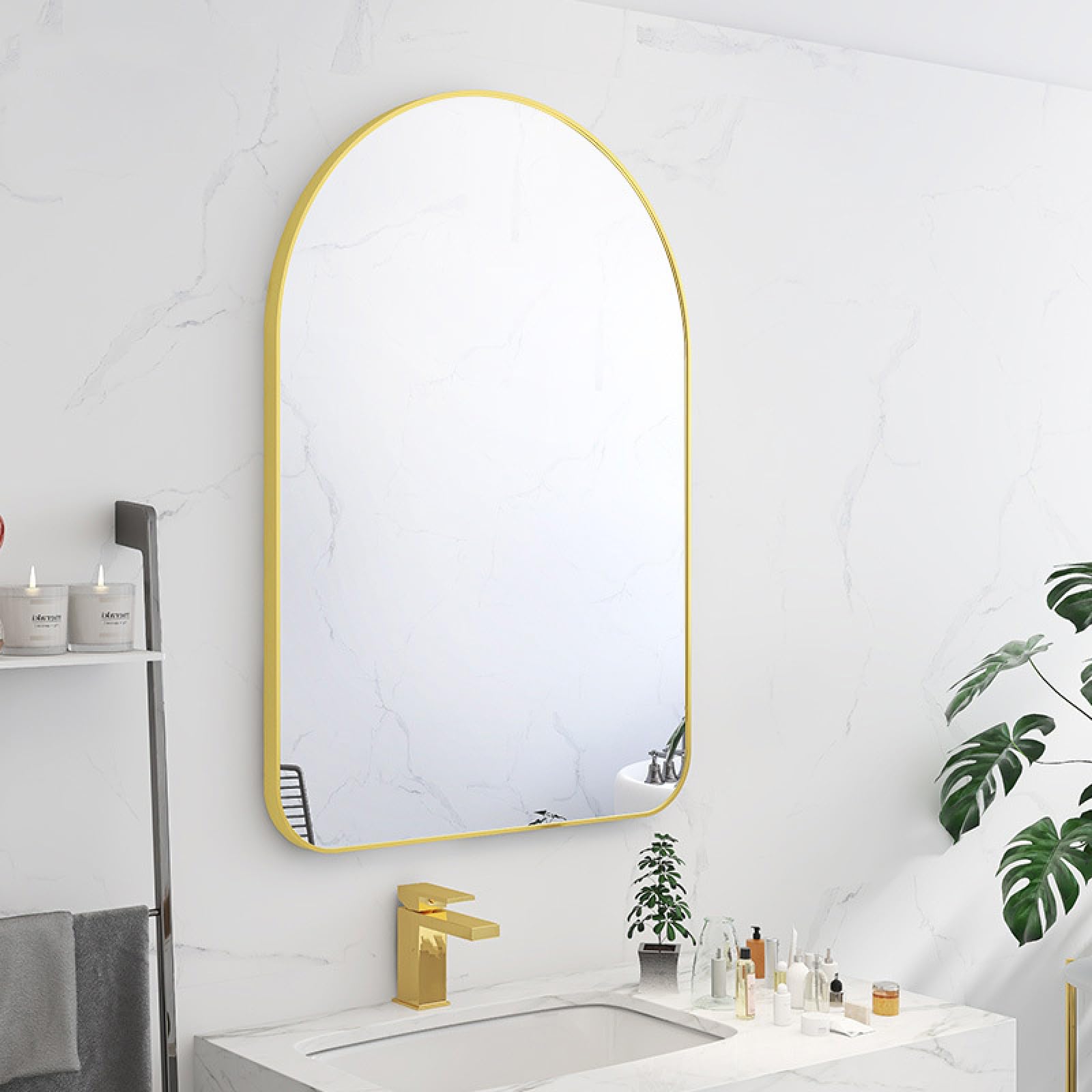 Miroir mural arqué pour la salle de bain et le salon, miroir arche or 20x39