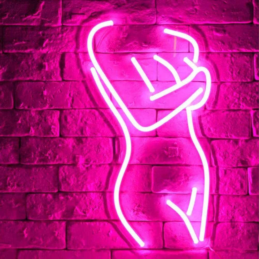 Sexy Lady LED Neon Sign Pretty Girls Night Neon Lights for Bedroom Decor Wall Decor Man Cave Room Playboy Room Bar Pub Club Party Home Garage Wall Art Decoration Gifts for Men (19.3 x 10.8 inch, Pink)