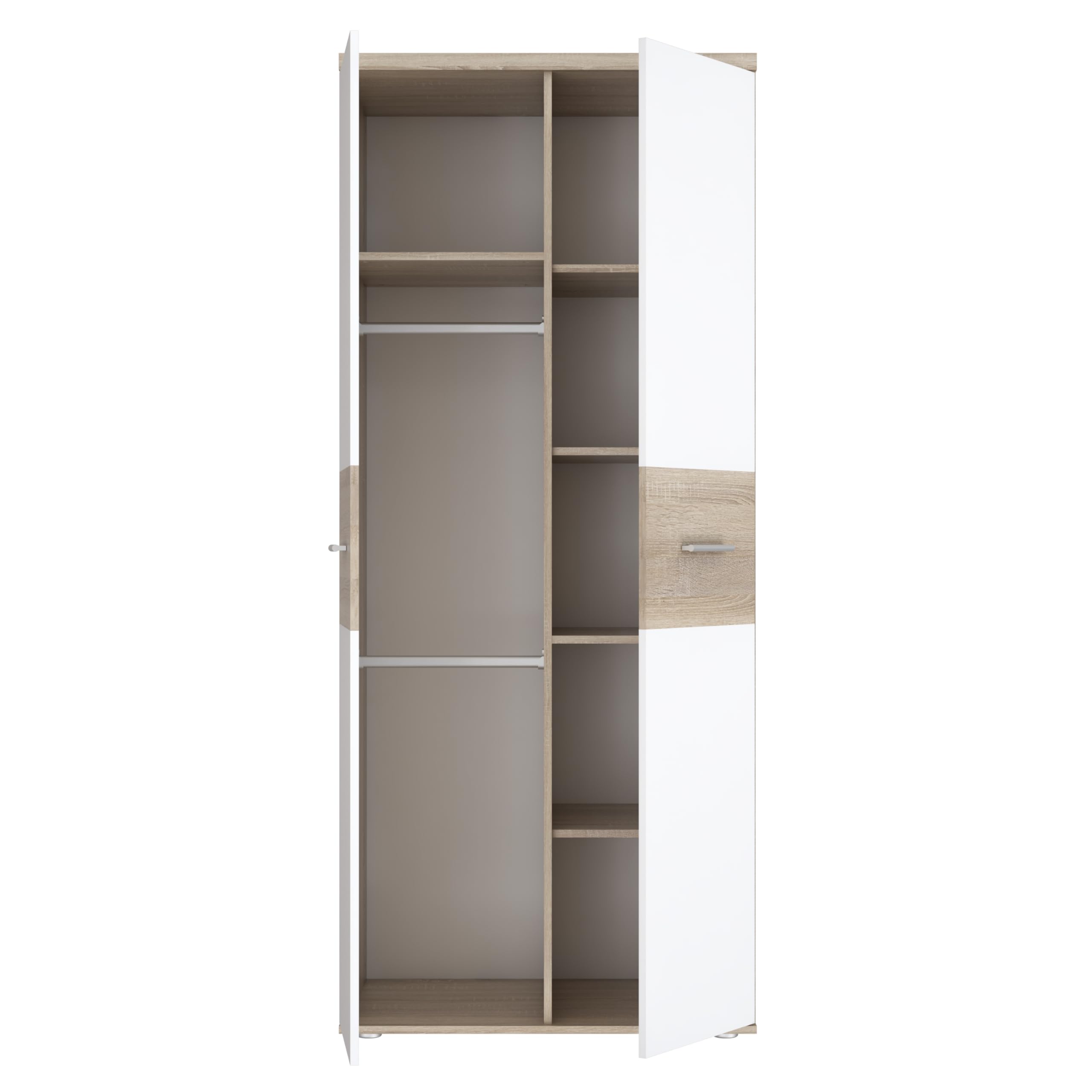 Forte WINNIE Schrank 80, moderner Kleiderschrank, Kinderzimmerschrank, Schlafzimmer, Skandinavischer Stil, 2-türig, Sonoma Eiche Holzdekor/ Weiß, 80 cm breit x 189 cm hoch x 53 cm tief