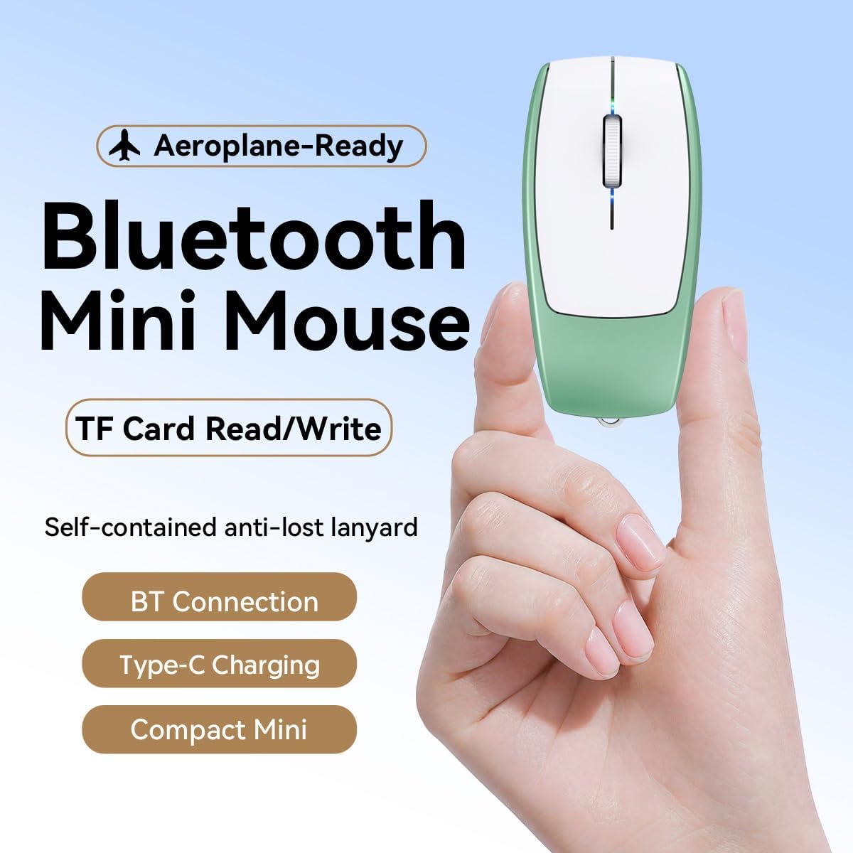 Wireless Mouse Mini Small Finger Bluetooth Mouse with TF Card Reader,Silent Pocket Portable Handheld Tiny Compact USB Travel Optical Mice for PC Laptop Computer Macbook Tablet Kids Women Men Gift