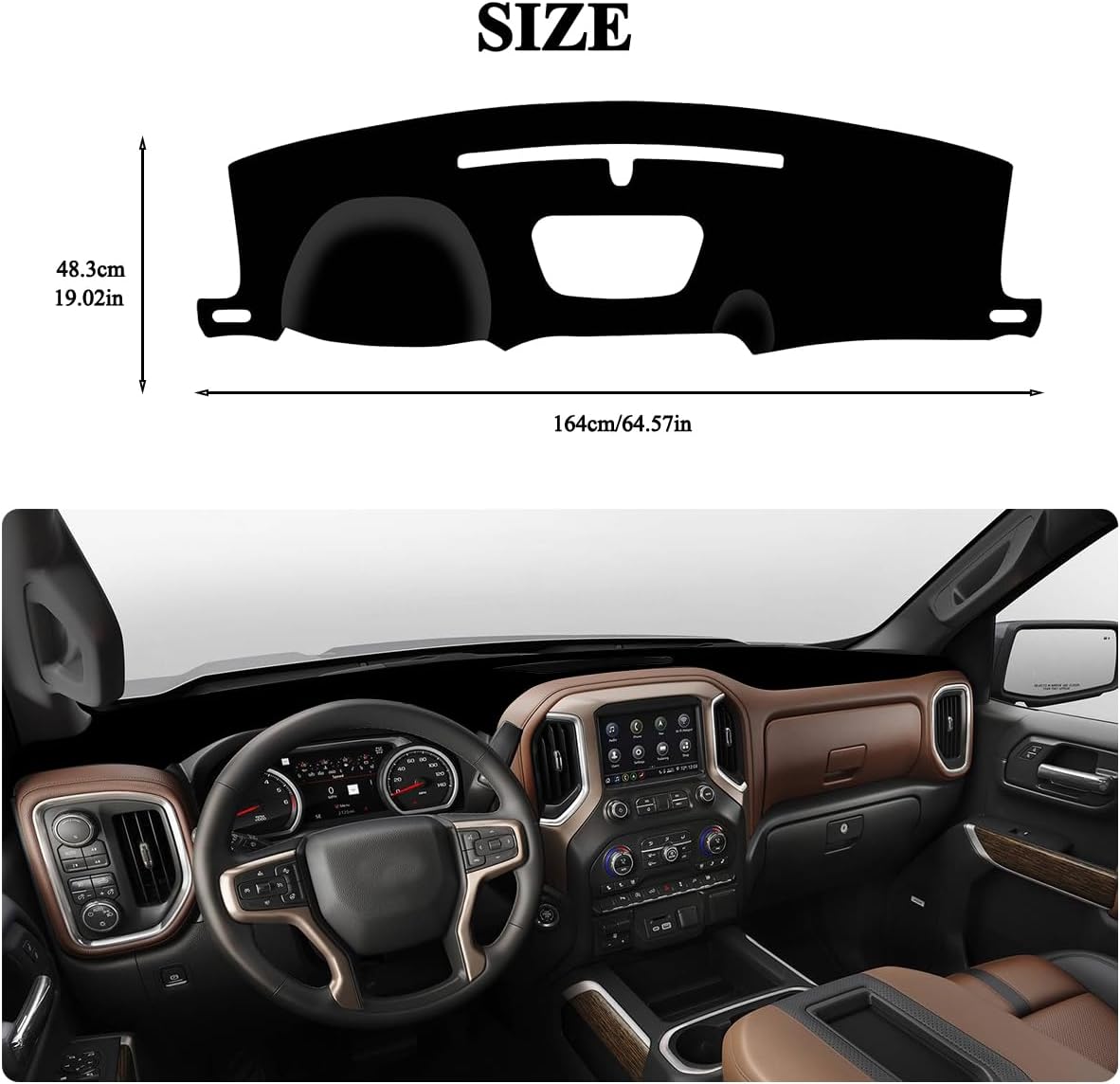 Dashboard Cover Dash Mat Compatible with 2019-2022 Chevy Chevrolet Silverado/GMC Sierra 1500 2500HD 3500HD (Black)