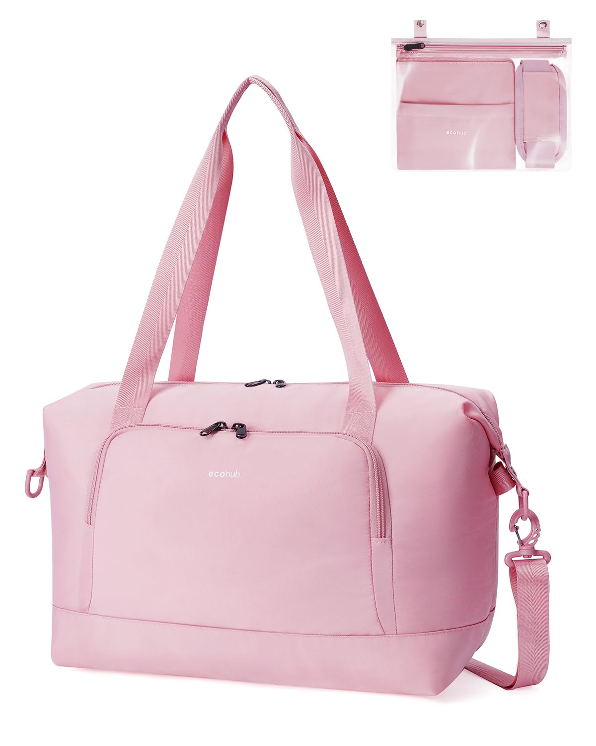 ECOHUB Borsone da Viaggio Pieghevole, Borsa da Viaggio Resistente All'acqua 40x30x20 per Ryanair, Bagaglio a Mano con Tasca Rimovibile per Oggetti Bagnati per Palestra, Aereo, Weekend,24L Rosa
