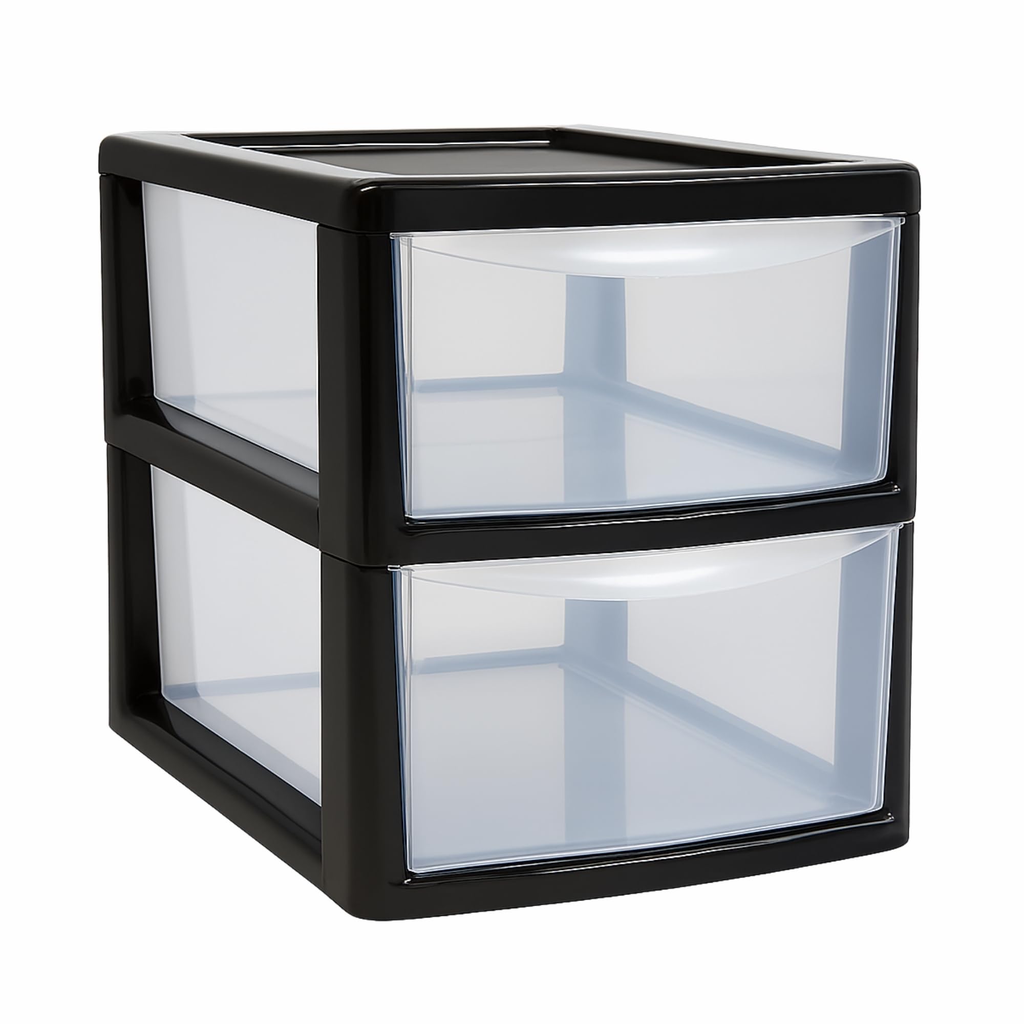 SIDSONS - Large Plastic Storage Drawer Unit Tower Organizer Cabinet for Clothes Stationery Art Craft Bedroom Office Bathroom School Holiday Decorations Organizer Chest - (Black/Clear, 2 Tier)