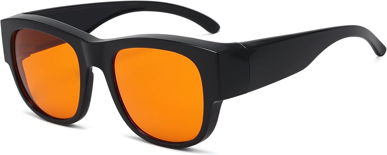 Eyekepper 100% Blue Light Reduction,Huge Fitover Anti-Blue Blocking Computer Eyeglasses with Extra Amber Lenses, Black