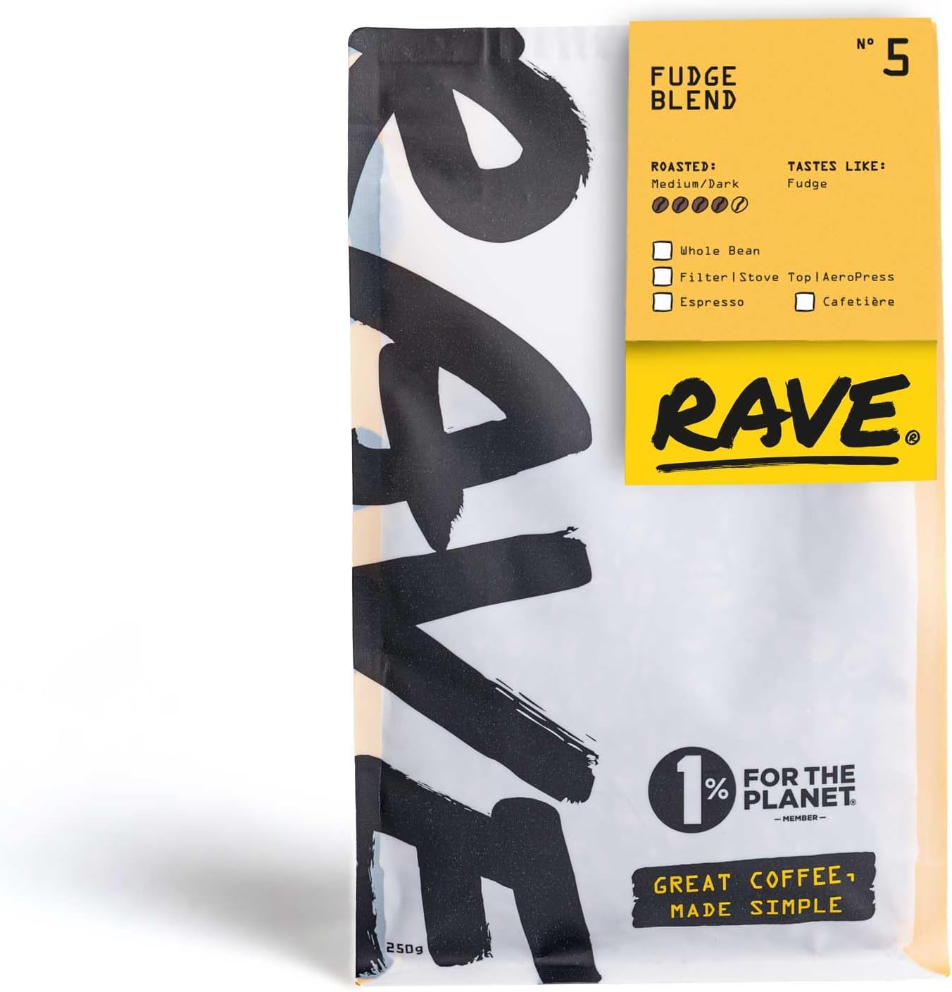 Rave Coffee - Fudge Blend Nº 5, Filter Grind Freshly Roasted and Ground Coffee 250g