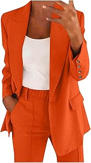 Women Business Casual Blazer Sets Matching 2 Piece Suit Outfits Open Front Lapel Blazer and Length Pants Office Sets