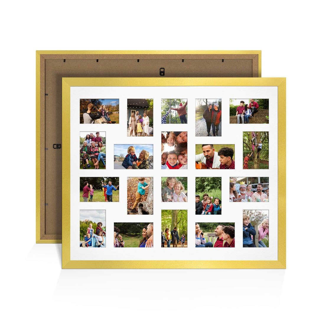 Procut Global 80X70CM Gold Photo Frames For Multiple Pictures with White Mount-Modern Collage Frame with 20 Apertures (18x) 6x4, (2x) 4x4-Engineered Wood with Shatterproof Perspex — image 1