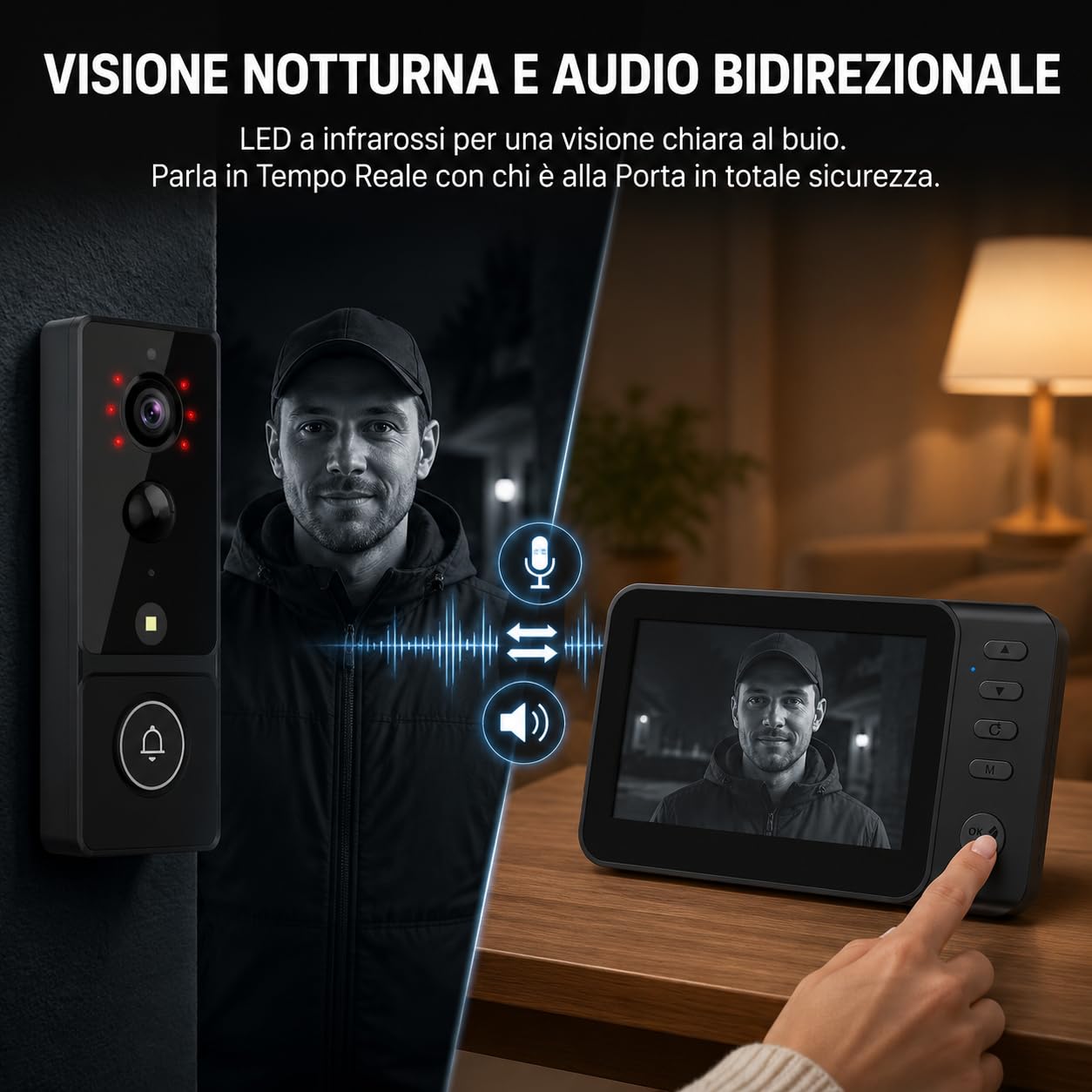 Winnes Videocitofono Senza Fili da Esterno 4,3” IPS Display 1080P,Video Campanello Batteria 4000mAh Obiettivo 170° IP65,Smart Spioncino Citofono con Telecamera&LED Visione Notturna,Senza WiFi/APP