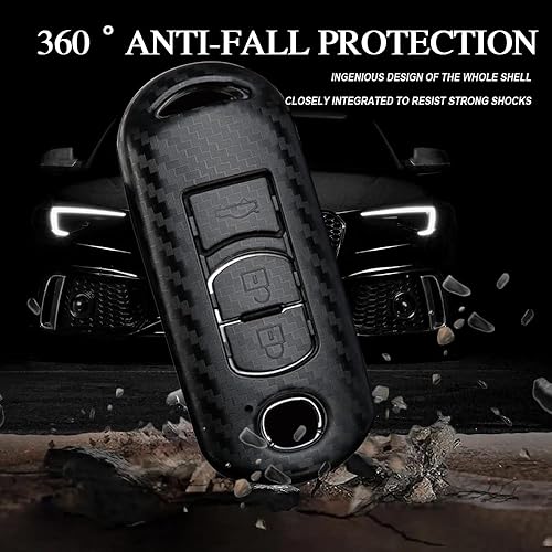 Miniatura 6 de ontto Funda de llave de 3 botones para Mazda 2 3 5 6 8 CX3 CX5 CX7 CX9 MX5 Mate Funda para llavero con patrón de carbono Guante para llaves Elegante