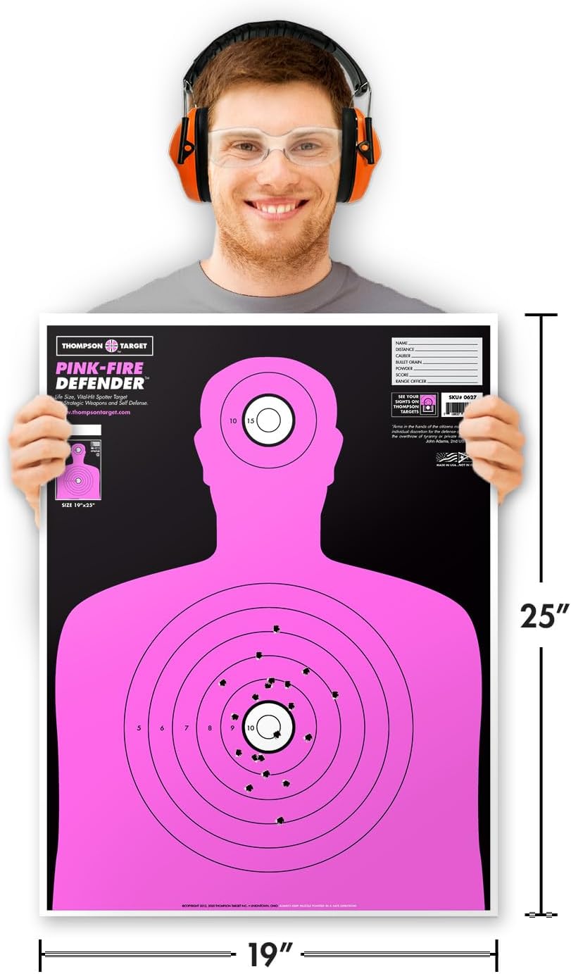 Thompson Target Defender Series Life-Size Human Silhouette Ultra Bright Paper Gun Range Shooting Targets 19x25 Inch - Made in The USA