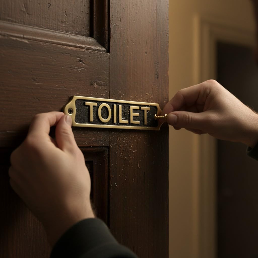 TOILET Brass Metal Door Sign Plaque | Wall Mounted Bathroom Name Plate with Screws | Classic Restroom Signage for Home Office Shop Restaurant | 22 x 5 cm | TOILET