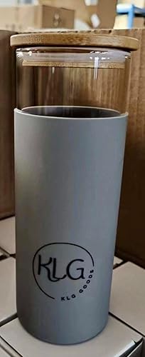KLG Goods - Vaso de vidrio de 20 onzas, vaso de vidrio con popote y tapa, funda protectora de silicona, tapa de bambú, sin BPA, vaso para agua con